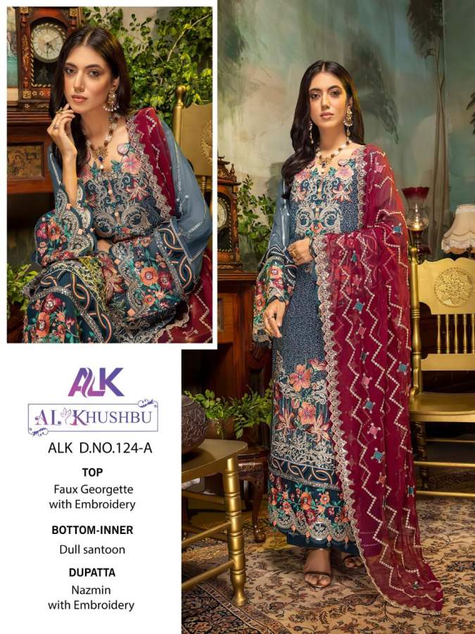 Al Khushbu 124 Georgette Festive Wear Heavy Designer Pakistani Salwar Kameez Collection